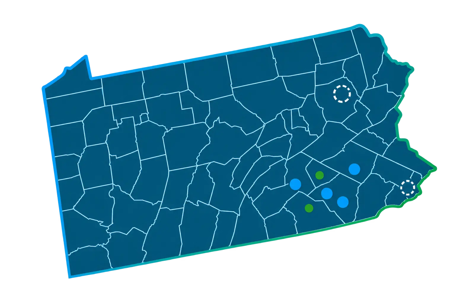 Pennsylvania County Map with Markers